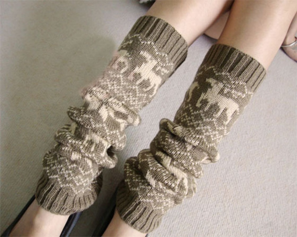 Winter Long Leg Warmers Womens Bohemian Thermal Wool Knitted Boot Toppers Socks